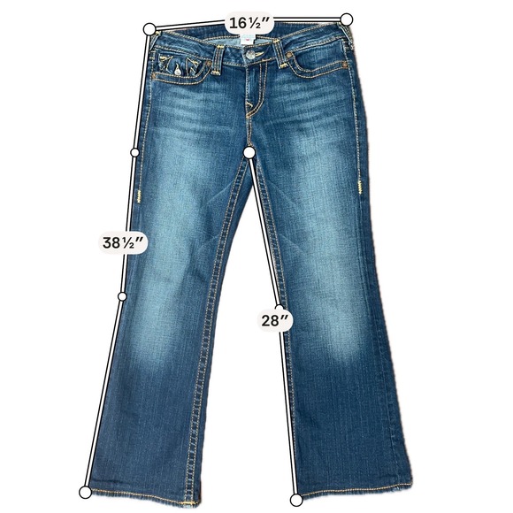 True Religion Becky Big T Bootcut Jeans Dark Wash Low Rise Size 32 EUC - Picture 5 of 8